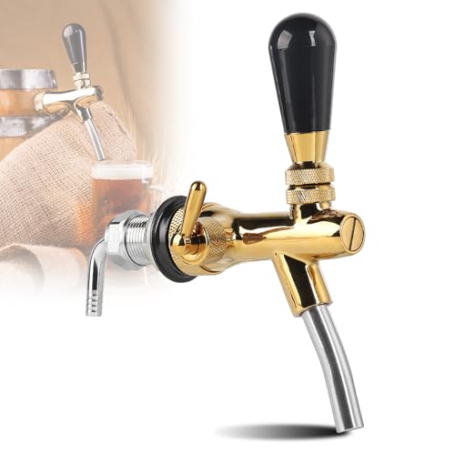CPROSP Robinet de Bière G5/8 avec Vanne de Contrôle de Débit, Robinet à Bière Chromé, Tige Longue en Acier Inoxydable, Pour Maison, Bar, Restaurants Or