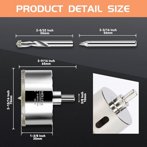 Image of MOLLOM 2-15 /16 inch (75mm) Diamond Hole Saw with 2 Pilot Drill Bit