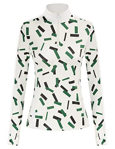 JACK SMITH Womens Golf Aparrel Polo Shirts Collared Long Sleeve Tennis Shirts for Women Compression Horse Riding Wear Slim Fit Half Zip Geometric 2 Small