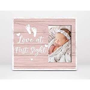 Orchroma Baby Girl Nursery Decor Picture Frames,Love at First Sight Frame Ultrasound,First Year 4×6 Photo Frame (pink)