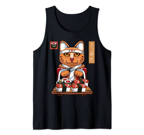 Japanese Kawaii Cat Noodle Fan Anime Food Fan Soup Funny Camiseta sin Mangas