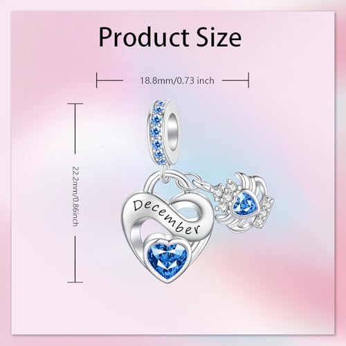Image of Birthstone Charm 925 Sterling Silver Charms fits Bracelets and Necklace Pendant Bead Happy Birthday Charms Jewelry Present for Women Family Friends