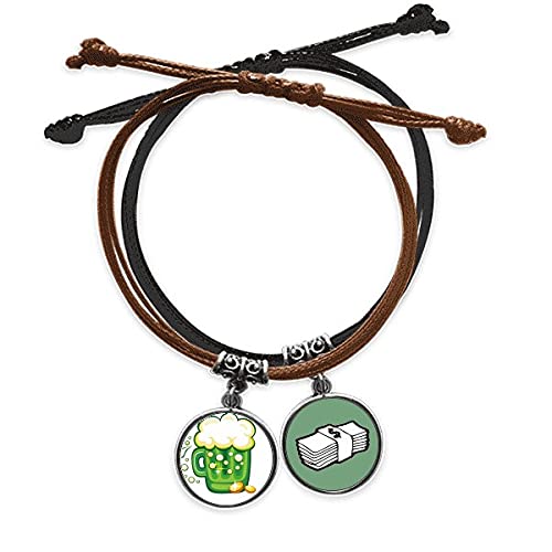 Pulsera de trébol de cuatro hojas de San Patricio en cuero negro