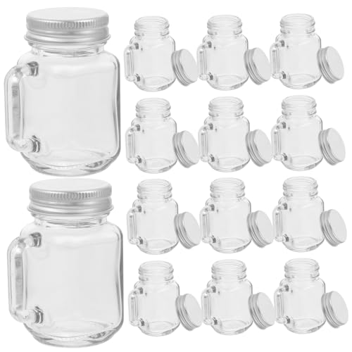 VINTORKY 16 Piezas Taza Con Asa Durante La Noche Contenedores De Almacenamiento De Cereales Almuerzo Tarro De Mermelada De Frutas Mini Tarro Con Asa Frío Masón Tarros De Cristal Vidrio