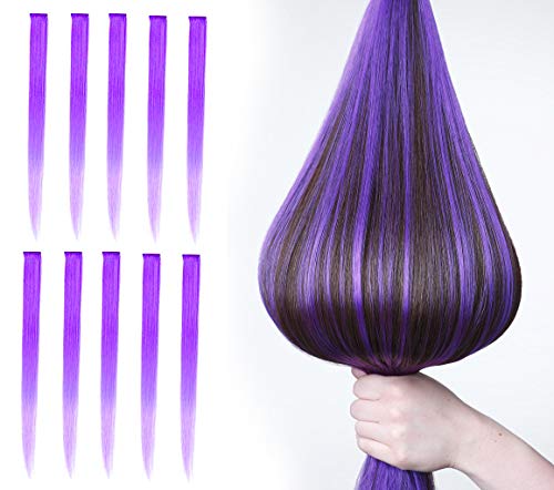 10 PCS Hair Extensions Colored Clip In Hair Extensions 22'' Colored Hair Extensions for Girls Multi-Colors Party Highlights(Purple Gradient)