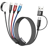 Dual Type-C Port 4 in 2 USB C Cable for Apple iWatch Charger/iPhone 17, Travel Charger Multi Charging Cable Cord for iWatch Ultra/SE/10-1, iPhone16-8, iPad, Android, Car, Cruise Essentials - 1Pc 5FT