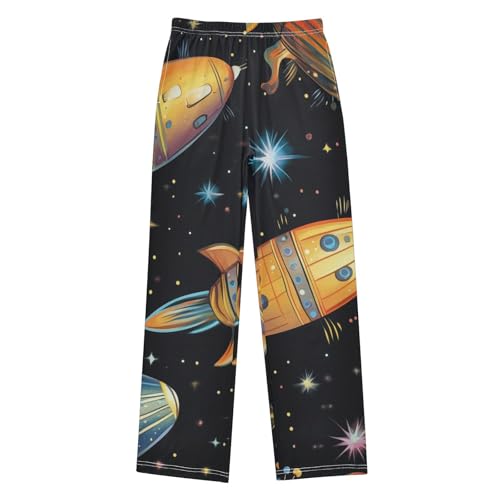 ZZXXB Space Airship Star Boys Long Pants Soft Trousers Elastic Waist Kids Lounge Bottoms with Pockets S-XL
