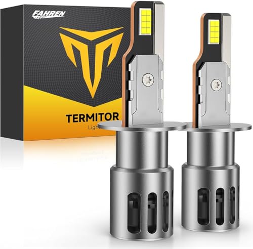 Termitor H1 Light Bulbs, 50,000LM 10X Super Brighter 1:1 Halogen Size, 70000Hrs Lifespan, 6500K White H1 Fog Lights with Cooling Fan, Plug and Play, Pack of 2