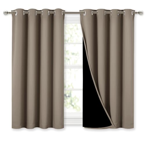 Image of NICETOWN 100% Blackout Curtains with Black Liners, Thermal Insulated Full Blackout 2-Layer Lined Curtains, Energy Efficiency Window Draperies for Dining Room (Taupe, 2 Panels, 52-inch W by 45-inch L)