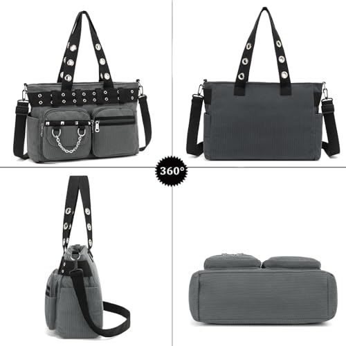 Image of Tote Bag for Women, Corduroy Gothic Purse Goth Bag with Zipper for College, Work, Travel, Gym