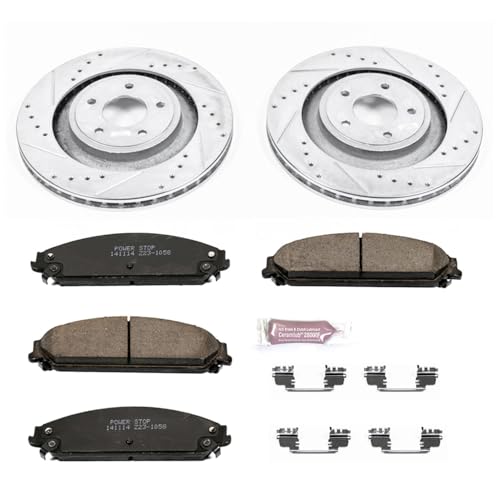 Image of PowerStop Front Brake Kit for Chrysler 200 2013-14 |Dodge Avenger 2013-14 |Caliber 2008-09 - Drilled and Slotted Disc Rotors with Carbon-Fiber Ceramic Brake Pads Replacement, K5565