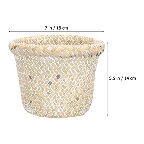 Image of Alipis Rattan Woven Trash Basket with Lid 7.08 X 7.08 X 5.51 in Versatile Waste Basket for Kitchen Bedroom Bathroom Toy Storage Home Organization