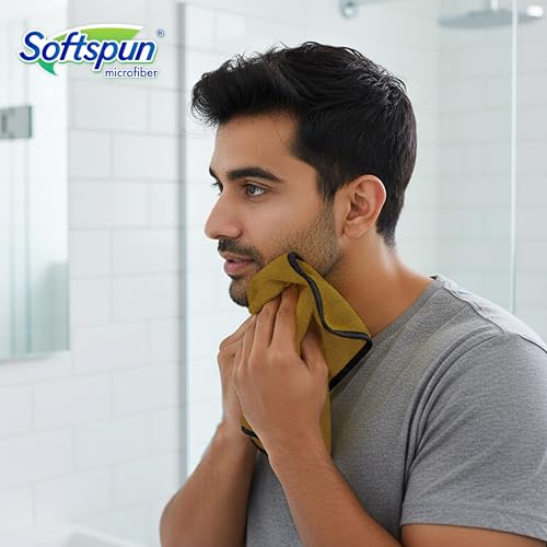 Image of SOFTSPUN Microfiber Hand & Face Wipes 280 GSM 20x30 Cms, 4 Piece Towel Set, (Olive Green) Super Soft & Silky for Hand, Face and Body - Hypoallergenic Sensitive Skin Wipes & Washcloths.