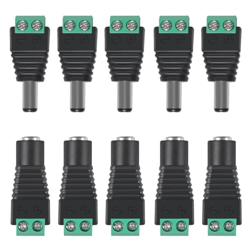 AEDIKO 5 Pairs DC Power Connector 5.5mm x 2.1mm 12V Power Jack Adapter 10x Male and 10x Female for Led Strip CCTV Security Camera Cable Wire Ends Plug Barrel Adapter AEDIKO 5 Pairs DC Power Connector 5.5mm x 2.1mm 12V Power Jack Adapter 10x Male and 10x Female for Led Strip CCTV Security Camera Cable Wire Ends Plug Barrel Adapter