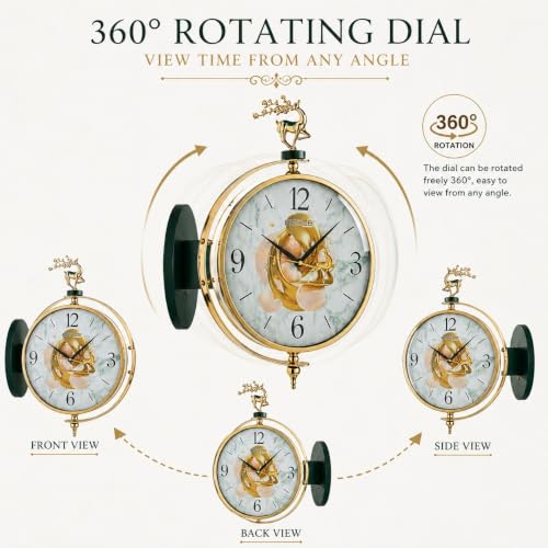 Image of Prakal Home Decor Double Sided Round Wall Mount Station Clocks Watchs Double Face Wall Clock Vintage Retro Metal Frame Glass Dial Cover (W8 Green)