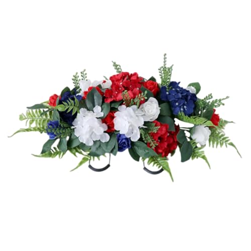 Lurrose Flores Artificiales para Lápidas Grandes Resistentes la Intemperie Decoración de Tumbas Rojo Blanco y Azul Flores Conmemorativas Duraderas para Cementerios al Aire