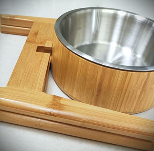 Raised Bamboo Dog Bowl For Large Dogs - Set Of Dish, Stainless Liner And Stand - Elevated Single Pet Food Feeder Station - Non- Tip-Over #TOP7