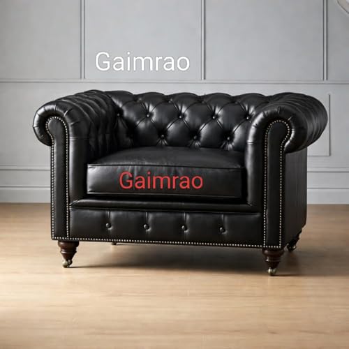 Image of Classic Leatherette Chester Sofa Set Button Tufted, Classic Style Sofa Set 3-Person Sofa for Living Room, Office, and Hallway Colour (Black Leatherette, 3+1 = 4 Seater Sofa)