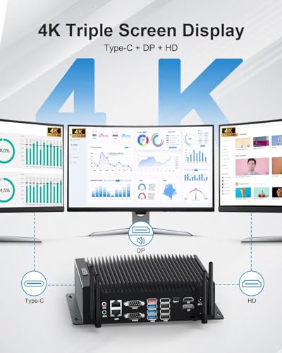 Image of WEIDIAN Industrial PC, Fanless Computer i5 10210U(up to 4.20 GHz), Mini PC with 2RS232 + 4RS422 /485 /232 COM, Type-C, HD, DP Triple Display, 8USB, 2GPIO, WiFi, BT, Win11(16GB RAM 256GB M.2 SSD)