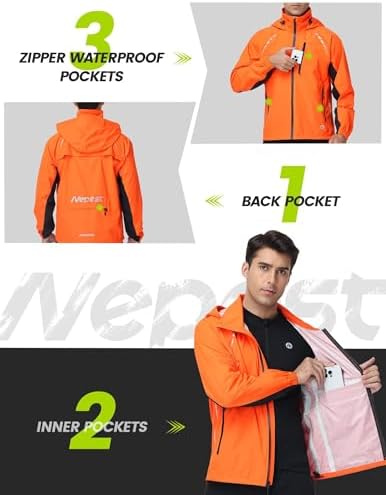 Nepest Cycling Rain Jacket Mens Waterproof Lightweight Packable Biking Windbreaker with Hood Raincoat for Running Hiking - Image 6