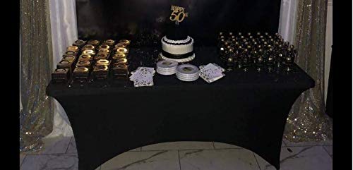 8Ft Tablecloth Rectangular Spandex Linen - Black Table Cloth Fitted Cover For 8 Foot Folding Table, Wedding Linens Banquet Cloths Rectangle Covers #TOP7