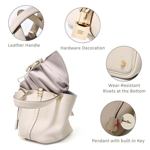 Genuine Leather Bucket Bag, Ruffle Tote Bag, Genuine Leather Lock Design, Vegetable Basket, Versatile Shoulder Handbag2