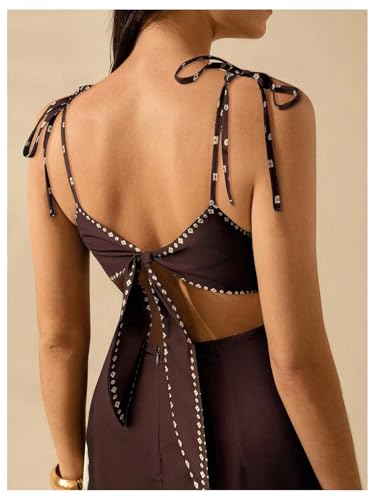 Image of SOLY HUX Women's Summer Maxi Dress Boho Print Tie Shoulder Spaghetti Strap Cut Out Tie Back Cami Dresses Sundress