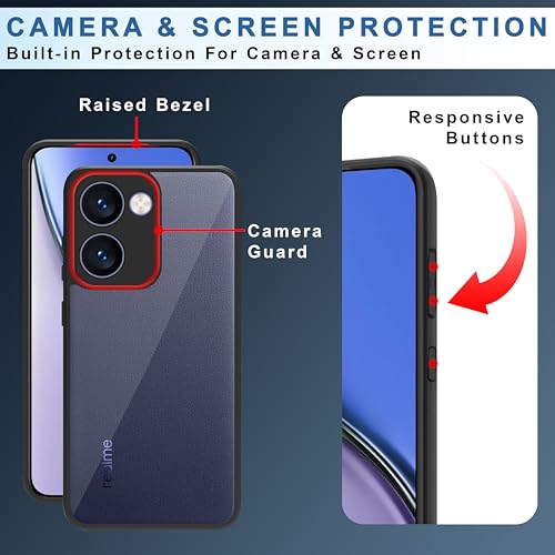 Image of CEDO Backcover for Realme P3 Ultra (5G) | Camera Protection Bump Shockproof Edge | Ultra Hybrid Transparent Acrylic Clear TPU+PC Hard Backcase Cover (Black)