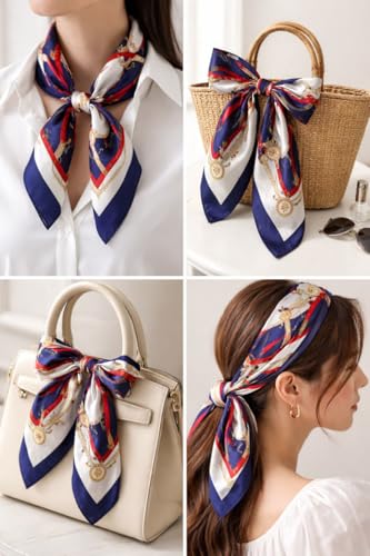 Image of Silk Like Head Scarf for Women Stylish Bandanas for Women Vintage Hair Scarf Wrap and Sleeping, Boho Floral Print Square Bandana Gift