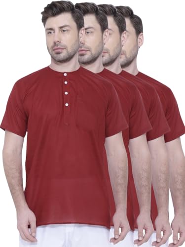 Image of Rajubhai Hargovindas Men's Pure Cotton Short Kurta | Pack of 4 |