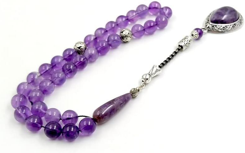 Miniatura 7 de ALBASHAN Tasbih - Cuentas de oración musulmana de amatista natural 7A con colgante de cristal morado natural, regalo de moda islámica Misbaha