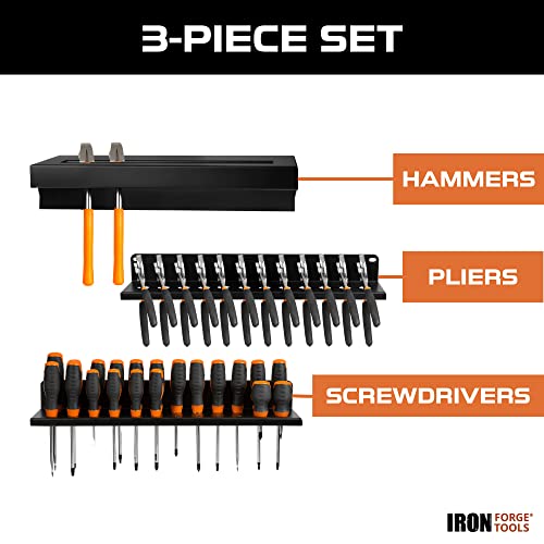 Image of Iron Forge Tools Metal Hand Tool Organizer, Hammer & Pliers and Screwdriver Storage Rack - Wall Mounted Holder for Workshop, Organizer and Storage