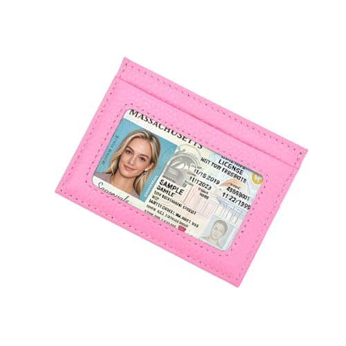 Adenpvn Leather credit card holder Minimalist Slim Front Pocket Wallet with ID Window Stylish and Durable Unisex Card Case (PINK2)