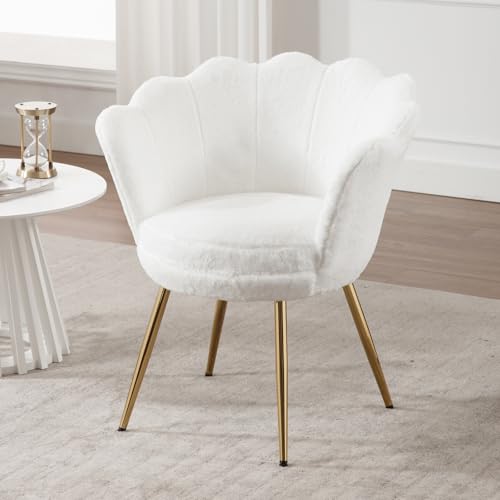 Ya-Home Sessel Wohnzimmer aus Teddystoff, Schminktischstuhl mit Goldfuß Gepolsterter Blumenform Loungesessel Relaxsessel für Wohn/Schlafzimmer, Weiß Ya-Home Sessel Wohnzimmer aus Teddystoff, Schminktischstuhl mit Goldfuß Gepolsterter Blumenform Loungesessel Relaxsessel für Wohn/Schlafzimmer, Weiß