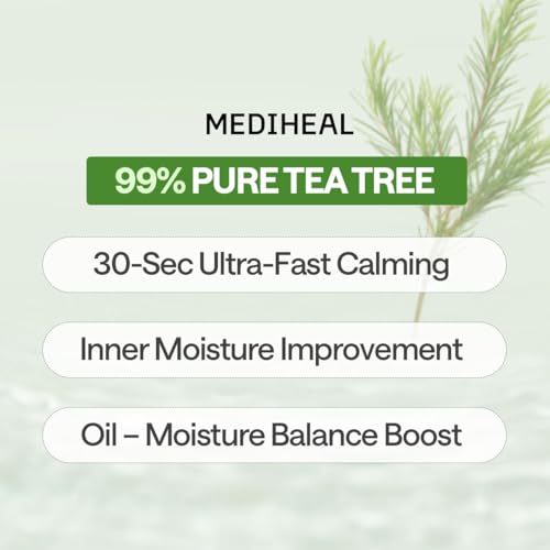 Image of MEDIHEAL Essential Face Mask [Teatree] Calming Moisutre 10 pcs. with 99% Purity Teatree for Intensive Soothing, Deep Hydration - suitable for acne-prone skin - Vegan Formula Korean Sheet Mask