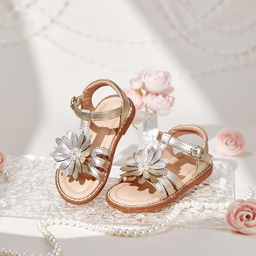 Image of Flaryzone Girls Sandals Open Toe Summer Flats Dress Sandals Shoes Toddler /Little Kid