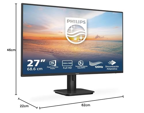 Miniatura 6 de Philips 27e1n1100a Monitor 27 Pulgadas Fhd, 120hz, Ips, 1 Ms Mprt, Adaptive Sync., Altavoces 1920x1080, 1x Hdmi 1.4 , Negro