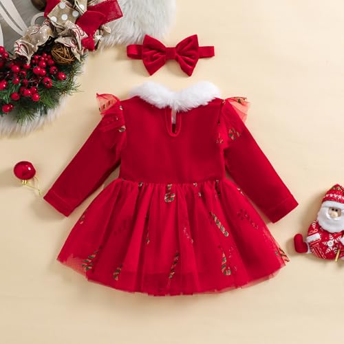 BeQeuewll Baby Girl Christmas Outfit Red Green Dress Long Sleeve Velvet Party Tulle Dress Toddler Christmas Clothes Winter3