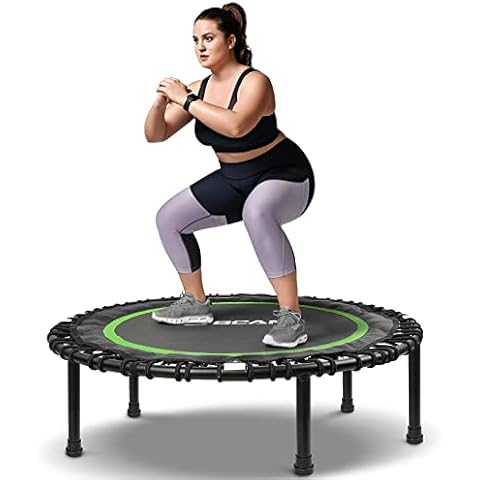 BCAN 40" Foldable Mini Trampoline, Silent Bungee Cord, Stable & Quiet Exercise Rebounder for Kids Adults Indoor/Garden Workout Max 450LBS - Green Cover