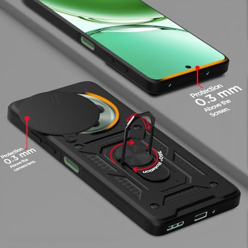 Image of Pikkme D10 Tough Armor Bumper Case | 360 Protection Case | Sliding Camera Shield Cover & Ring Holder Stand Back Cover for Oppo F27 5G (Black)