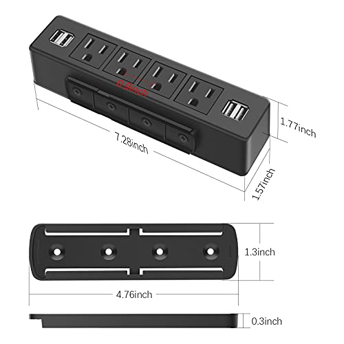Under Desk Power Strip, Adhesive Wall Mount Power Strip With Usb, Black Desktop Power Outlets, Removable Mount Multi-Outlets With 4 Usb Ports, Power Socket Connect 4 Plugs For Home Office Reading #TOP1