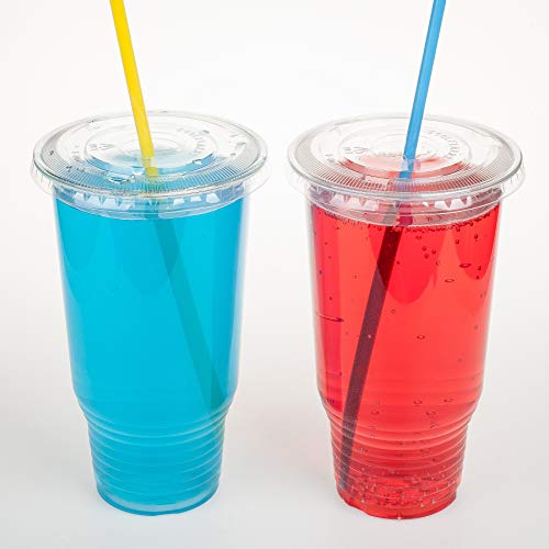 Image of Golden Apple Cup series, 32oz Clear Plastic cups with Flid lids with X hole 25sets