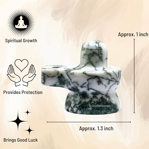 Image of Tree Agate Crystal Shivling for Home Puja - Premium 1.25 inch Shiva Lingam Crystal Healing Stones for Pooja, Vastu, Feng Shui, Reiki Healing and Meditation - Shiv Linga Gift