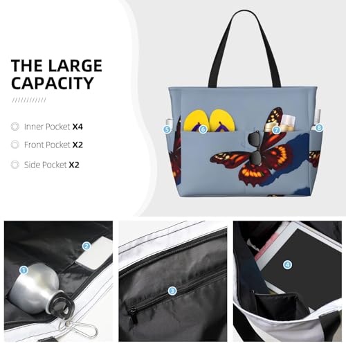 Beautiful Butterflies Large Beach Tote Bag Women Beach Tote Bag For Pool Gym Grocery Travel With Multiple Pocket3