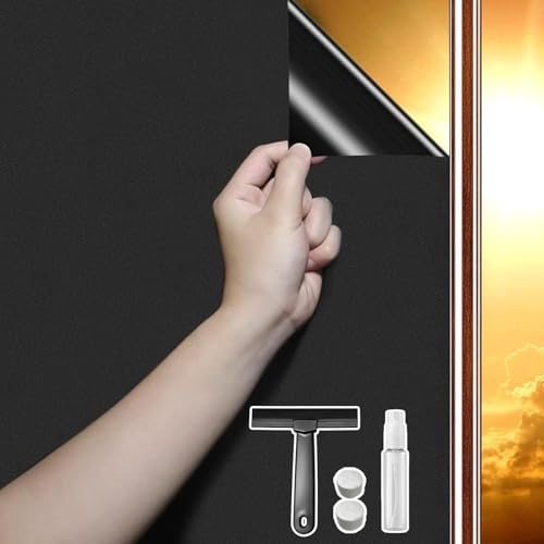 DARUITE Film Occultant Fenêtre Anti Regard pour Vitre Anti UV pour la Maison, la Chambre (30 x 200 cm,Noir Opaque)