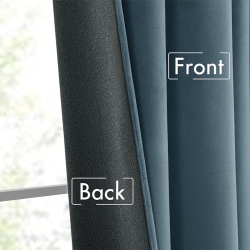 Image of MIULEE Stone Blue Velvet Pinch Pleat Blackout Curtains W52 X L96 Inches | 2 Panels,Luxury,Thermal Insulated,Super Soft,Light Blue Tone,Back Tab & Rod Pocket,for Bedroom Living Room