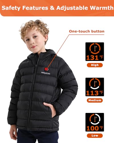Venustas Kids Heated Jacket with Battery Pack, Boys Lightweight Electric Heated Coat3