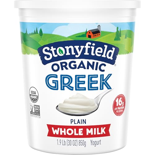 Stonyfield Organic Greek Whole Milk Yogurt, Plain, High in Protei...