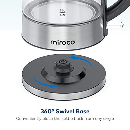 Miroco Glas Wasserkocher, Wasserkocher 1.7 Liter Edelstahl Glaswasserkocher mit Filterauslauf, Glaswasserkocher mit LED-Innenbeleuchtung Trockenlaufschutz Warmhaltefunktion, BPA-Frei- 2200W - 6