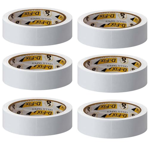 Image of D-fix Double Sided Tissue Tape 24mm x 50m (Pack of 6 Rolls) | Strong Adhesive, Easy Tear, Multipurpose Tape for Arts, Crafts, Scrapbooking, Photography & Office Use